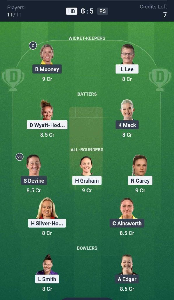 HB-W vs PS-W Dream11 Prediction team
